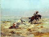 Charles Marion Russell Canvas Paintings - Lassoing a Steer